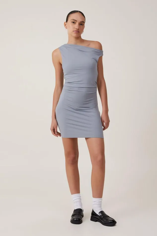 Cotton On Dresses Luxe One Shoulder Mini Dress Moonlight Grey 8211 Women