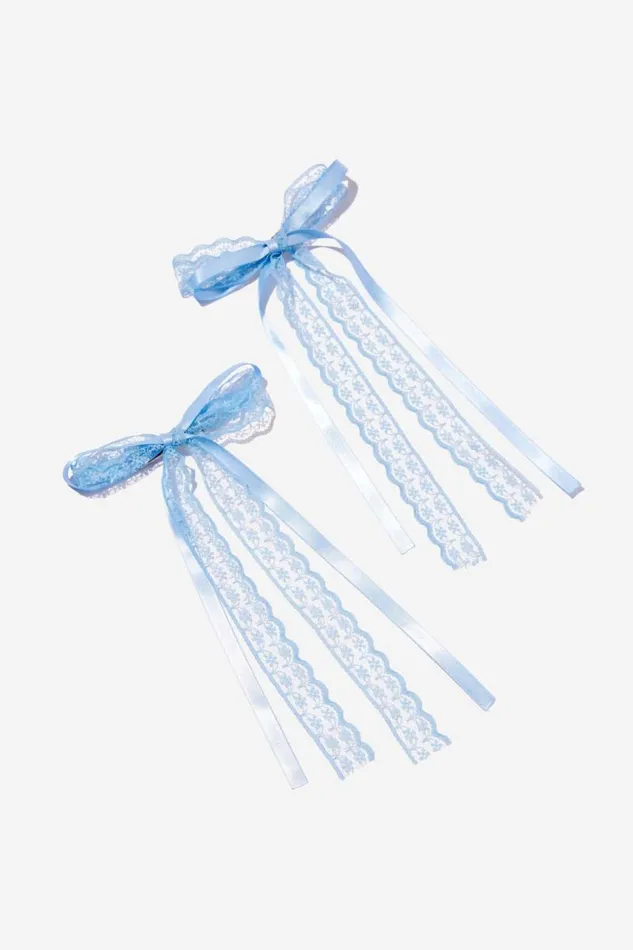 Cotton On HairAccessories 2Pk Harper Hair Bows Blue Solidlace 8211 Women