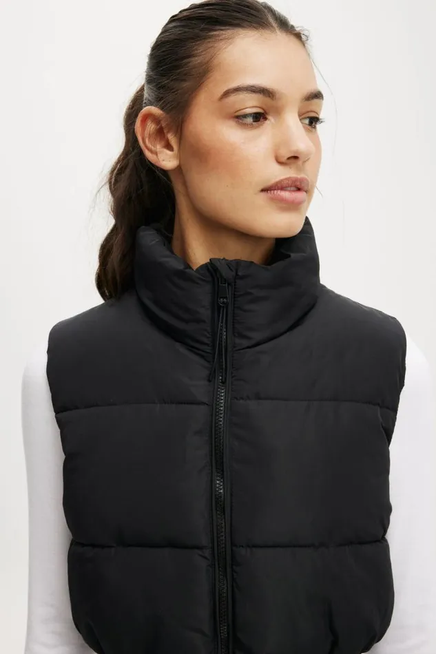 Cotton On Jackets The Mother Puffer Crop Vest Black 8211 Women