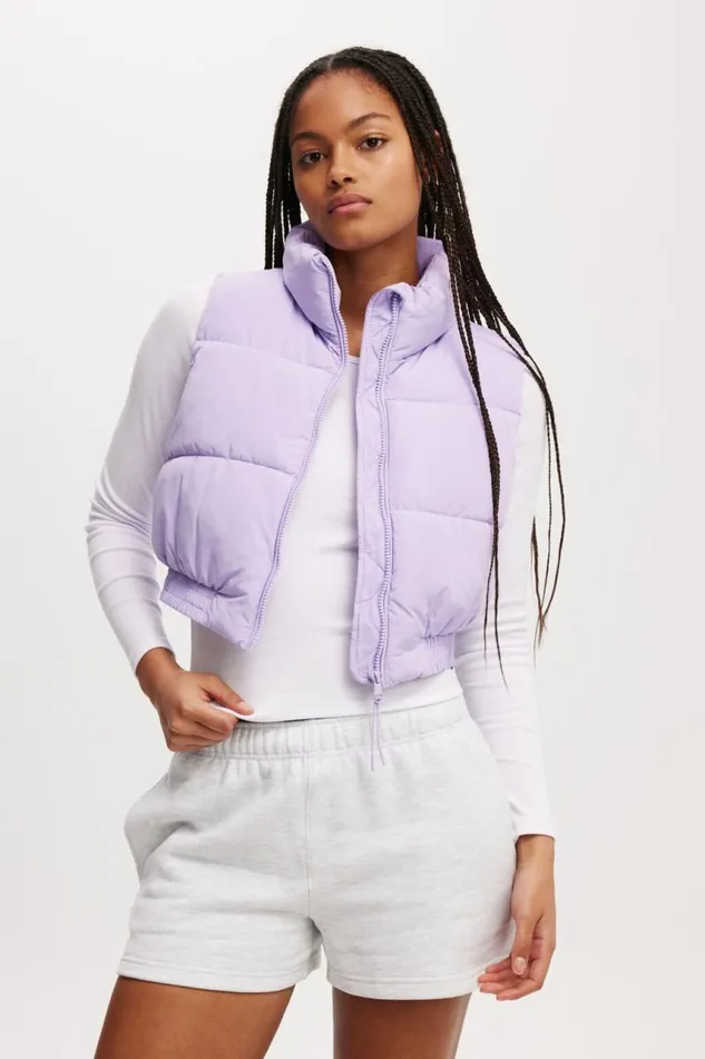 Cotton On Jackets The Mother Puffer Crop Vest Purple Rose 8211 Women