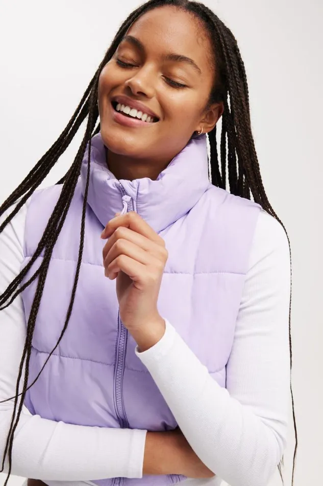 Cotton On Jackets The Mother Puffer Crop Vest Purple Rose 8211 Women