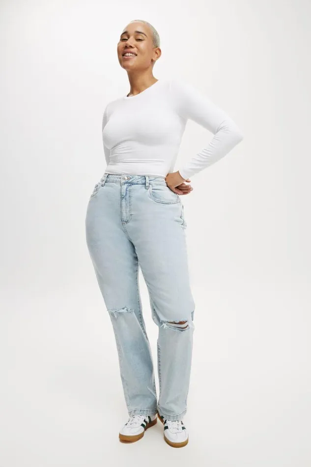 Cotton On Jeans Curvy Stretch Straight Jean Palm Blue Rip 8211 Women