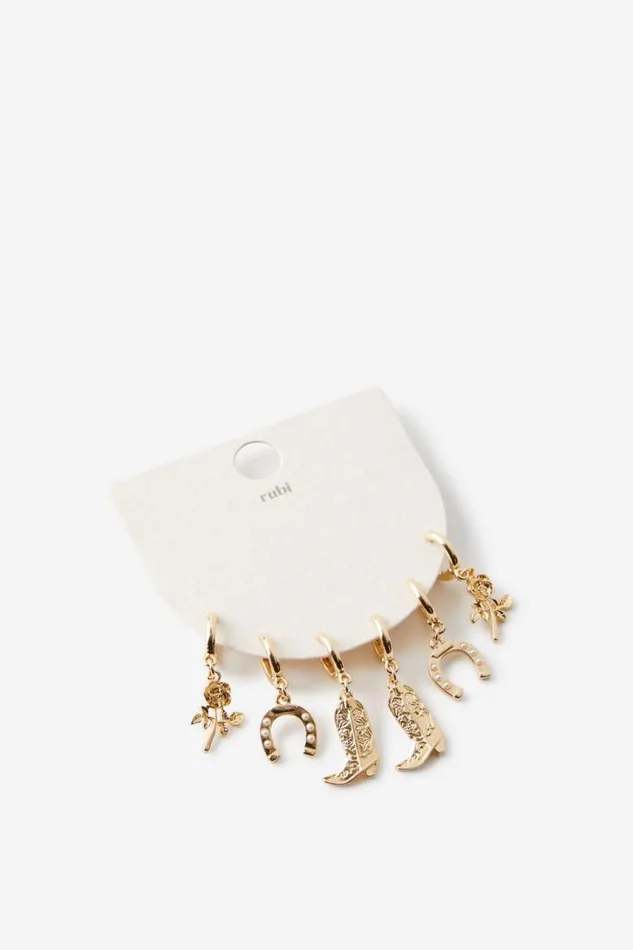 Cotton On Jewelry 3Pk Small Earring Up Gold Boots And Horse Shoe 8211 Women