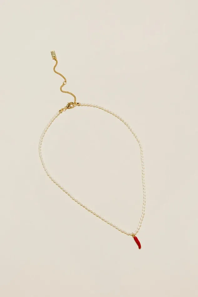Cotton On Jewelry Pendant Necklace Gold Plated Pearl Chilli 8211 Women