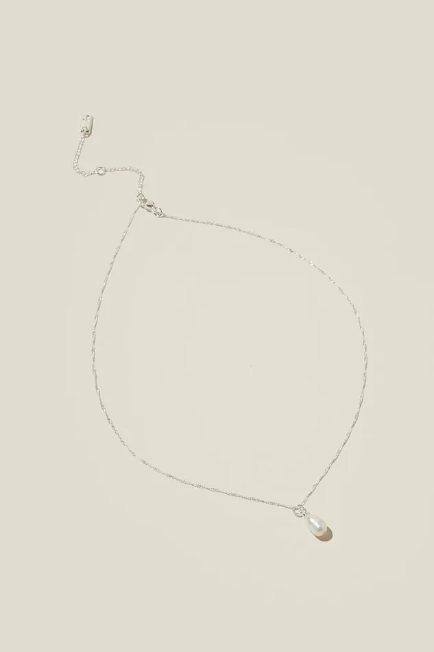 Cotton On Jewelry Pendant Necklace Silver Plated Pearl Drop 8211 Women