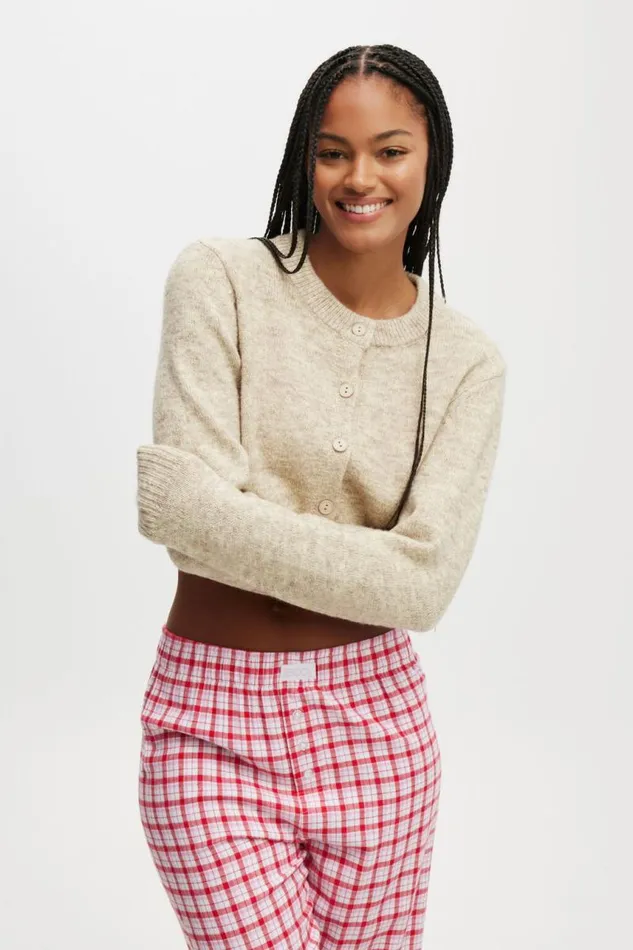Cotton On Pajamas Cropped Knit Cardigan Cream Marle 8211 Women