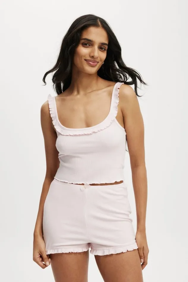 Cotton On Pajamas Rib Ruffle Short Tender Touch Pink 8211 Women Cotton On Pajamas Rib Ruffle Short Tender Touch Pink 8211 Women