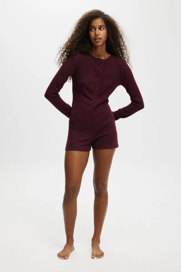Cotton On Pajamas Super Soft Ribbed Romper Dark Oak 8211 Women