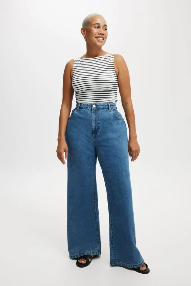 Cotton On Pants Curvy Stretch Wide Jean Sea Blue 8211 Women