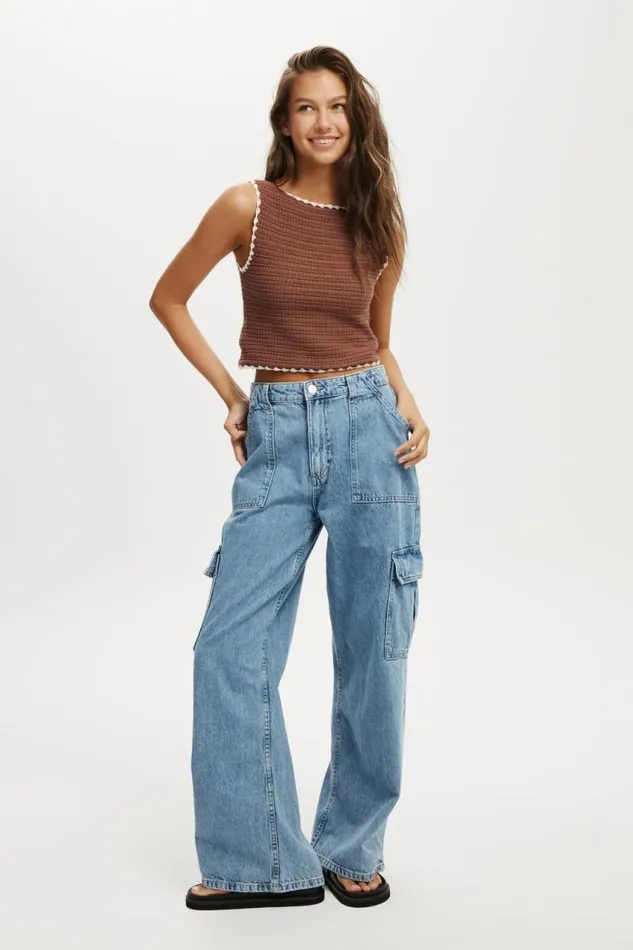 Cotton On Pants Relaxed Cargo Jean Cleanwater Blue 8211 Women