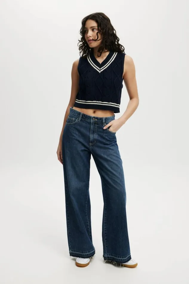 Cotton On Pants Relaxed Wide Jean Deepwater Bluehem 8211 Women