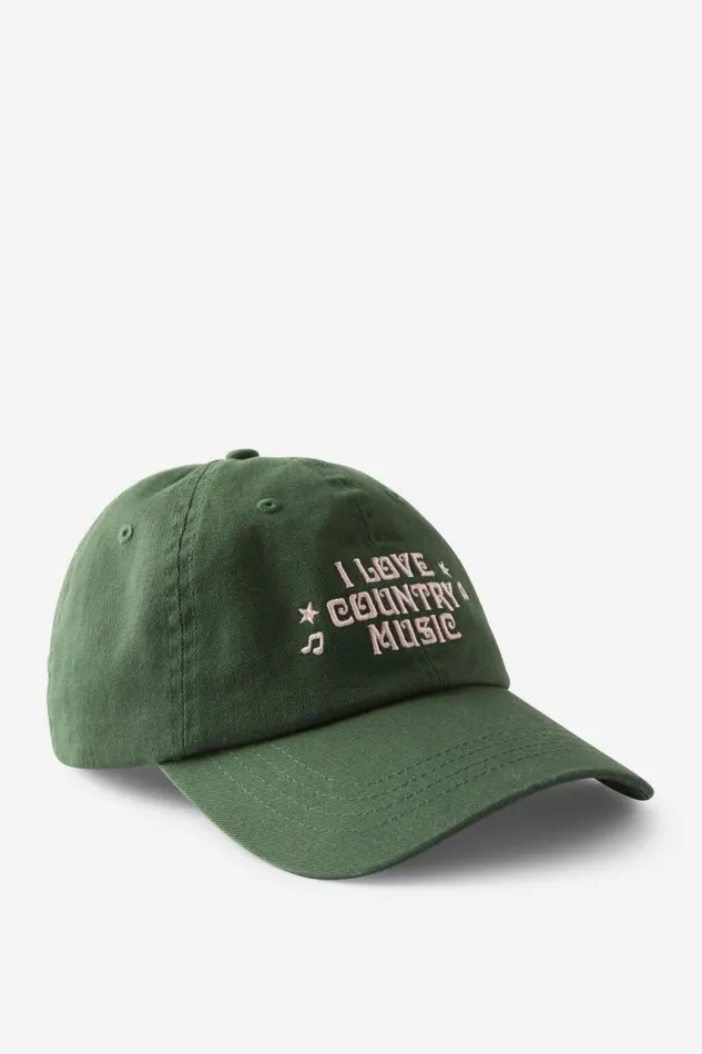 Cotton On ScarvesBeaniesandHats Classic Dad Cap I Love Country Musicdeep Green 8211 Women