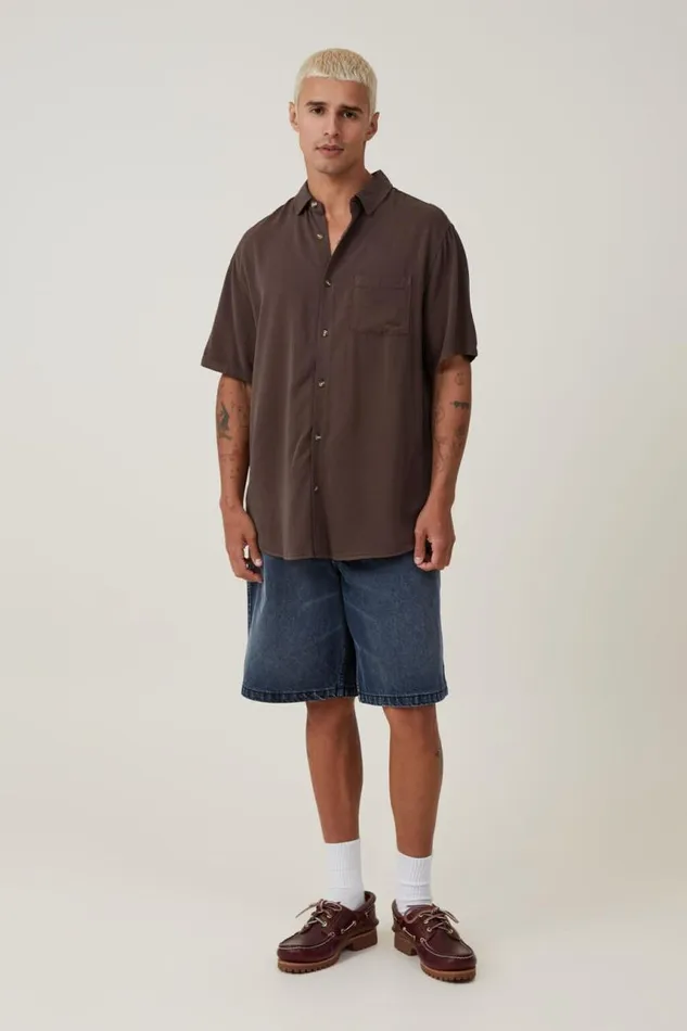 Cotton On Shirts and Polos Cuban Short Sleeve Shirt Ashen Brown 8211 Men Cotton On Shirts and Polos Cuban Short Sleeve Shirt Ashen Brown 8211 Men