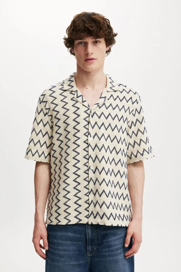 Cotton On Shirts and Polos Freemont Short Sleeve Shirt Cream Chevron 8211 Men