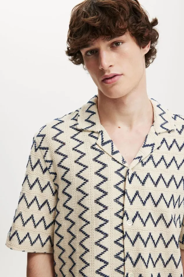 Cotton On Shirts and Polos Freemont Short Sleeve Shirt Cream Chevron 8211 Men Cotton On Shirts and Polos Freemont Short Sleeve Shirt Cream Chevron 8211 Men