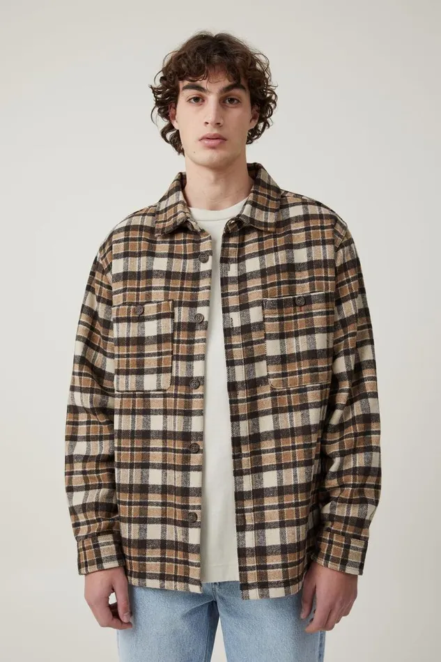 Cotton On Shirts and Polos Heavy Overshirt Natural Oversized Check 8211 Men