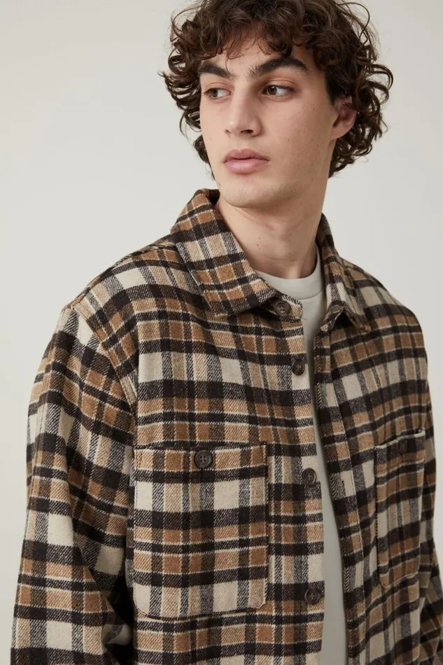 Cotton On Shirts and Polos Heavy Overshirt Natural Oversized Check 8211 Men Cotton On Shirts and Polos Heavy Overshirt Natural Oversized Check 8211 Men