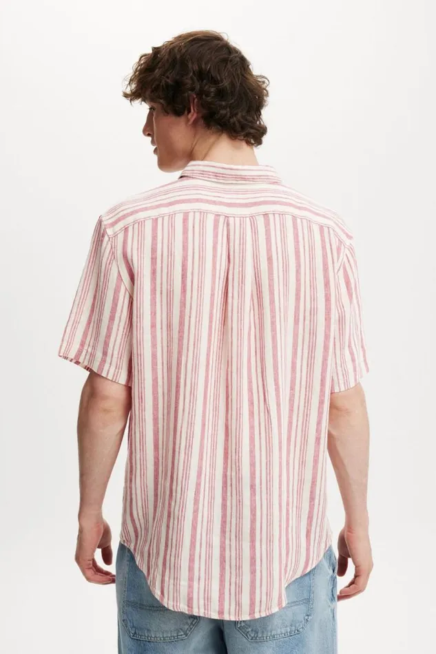 Cotton On Shirts and Polos Linen Short Sleeve Shirt Pink Stripe 8211 Men Cotton On Shirts and Polos Linen Short Sleeve Shirt Pink Stripe 8211 Men