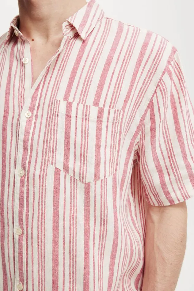 Cotton On Shirts and Polos Linen Short Sleeve Shirt Pink Stripe 8211 Men Cotton On Shirts and Polos Linen Short Sleeve Shirt Pink Stripe 8211 Men