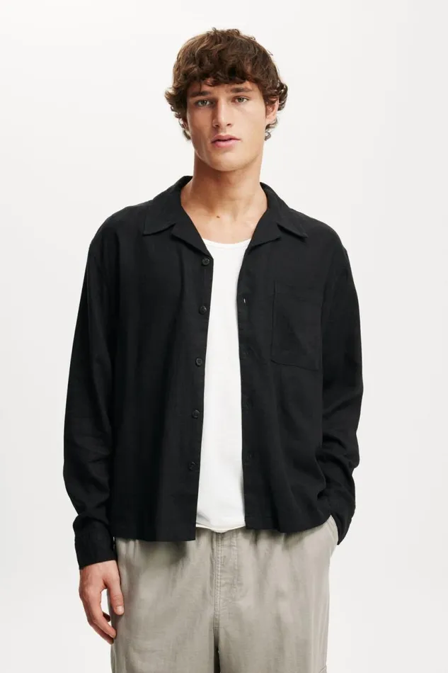 Cotton On Shirts and Polos Old Town Long Sleeve Shirt Washed Black 8211 Men