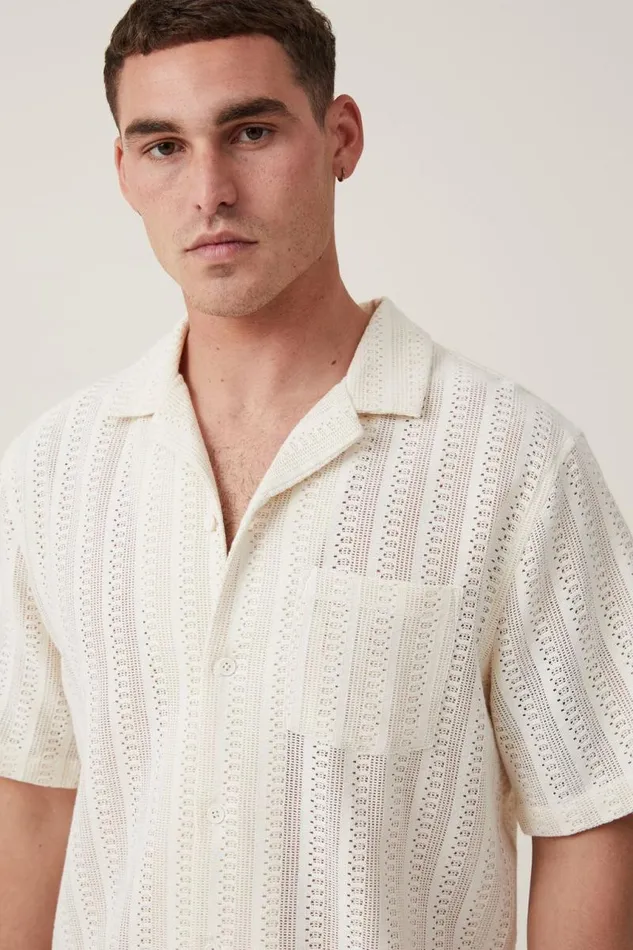 Cotton On Shirts and Polos Palma Short Sleeve Shirt Ecru Pattern 8211 Men Cotton On Shirts and Polos Palma Short Sleeve Shirt Ecru Pattern 8211 Men