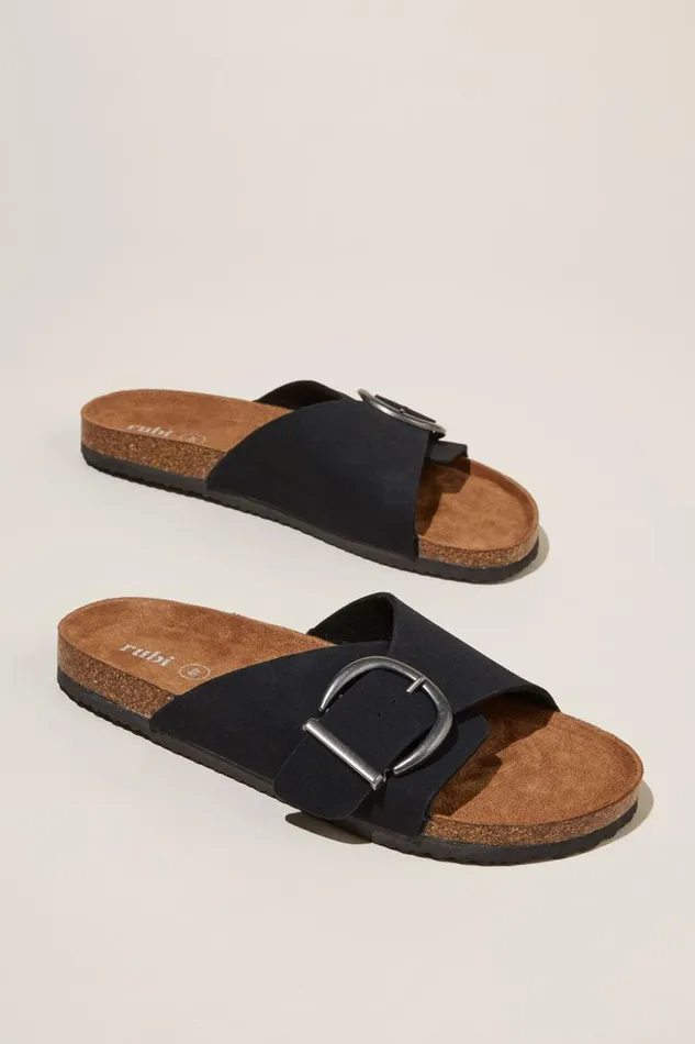 Cotton On ShoesandSlippers Rex Single Strap Slide Black Micro 8211 Women