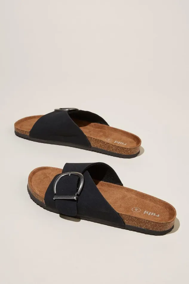 Cotton On ShoesandSlippers Rex Single Strap Slide Black Micro 8211 Women