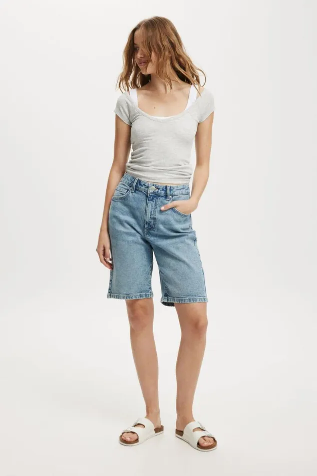 Cotton On Shorts Stretch Denim Bermuda Short Bells Blue 8211 Women