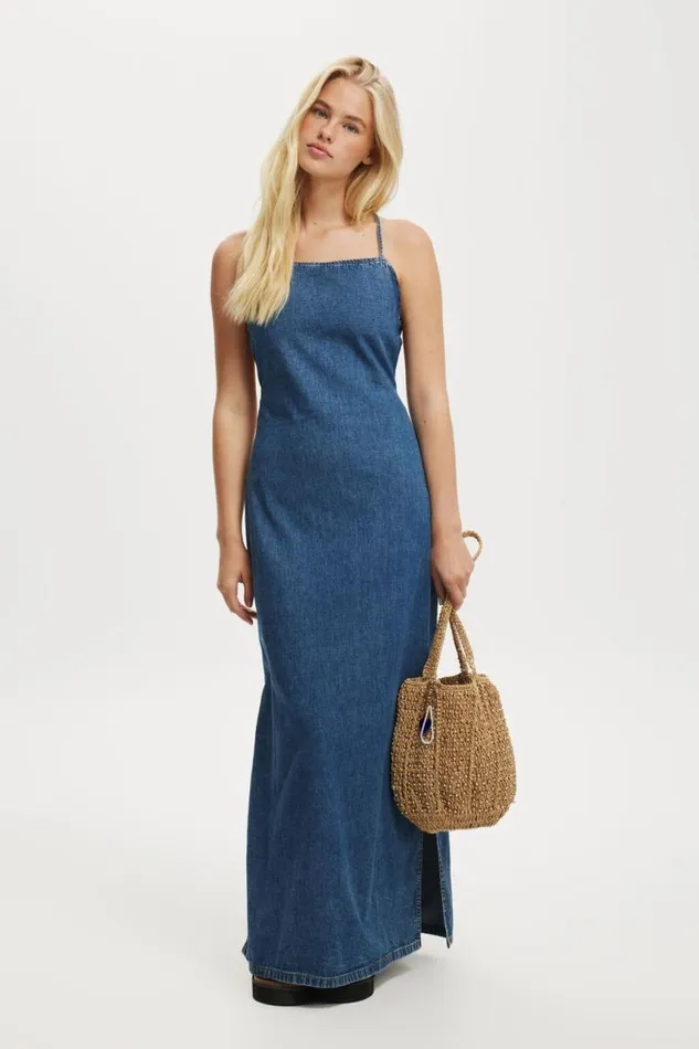 Cotton On Skirts Tate Denim Maxi Dress Sea Blue 8211 Women