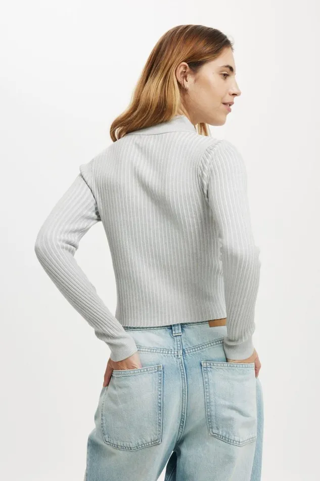 Cotton On SweatersandCardigans Double Rib Zip Collar Cardigan Grey Marle 8211 Women Cotton On SweatersandCardigans Double Rib Zip Collar Cardigan Grey Marle 8211 Women