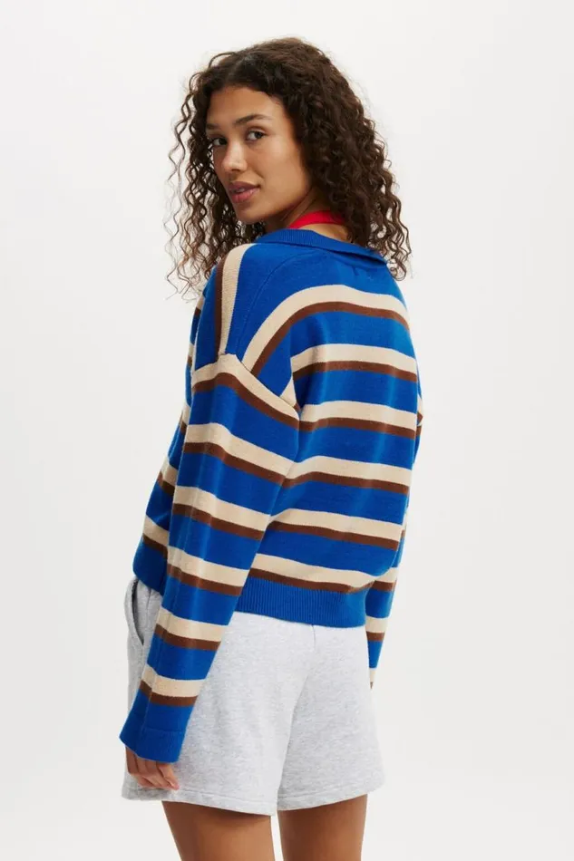 Cotton On SweatersandCardigans Luxe Collar Sweater Azure Blue Stripe 8211 Women Cotton On SweatersandCardigans Luxe Collar Sweater Azure Blue Stripe 8211 Women