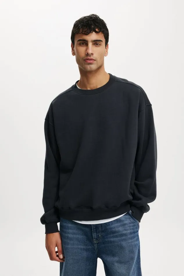 Cotton On Sweats and Hoodies Box Fit Crew Sweater Washed Black 8211 Men