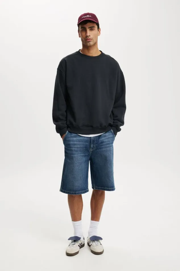 Cotton On Sweats and Hoodies Box Fit Crew Sweater Washed Black 8211 Men Cotton On Sweats and Hoodies Box Fit Crew Sweater Washed Black 8211 Men