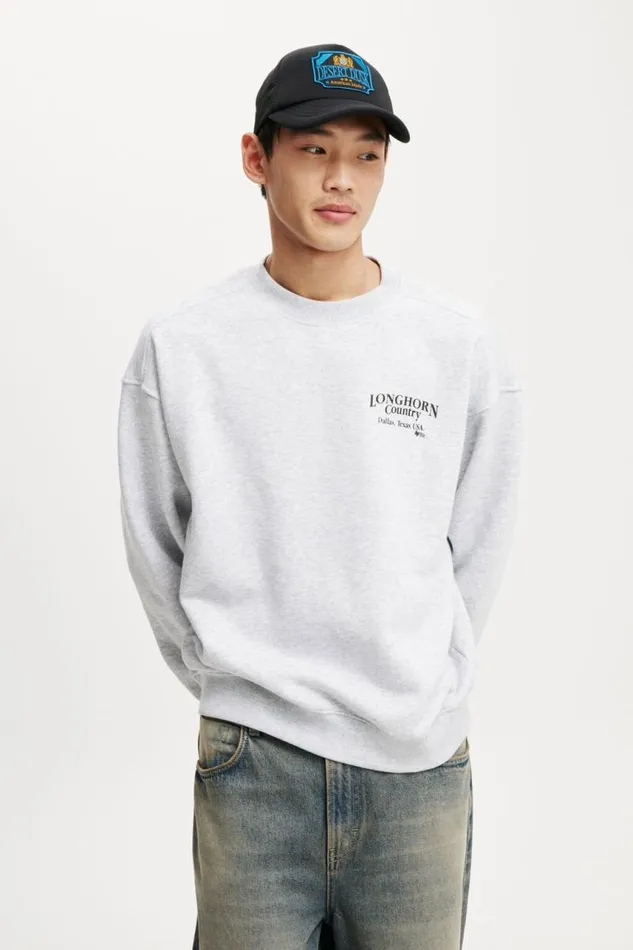 Cotton On Sweats and Hoodies Box Fit Graphic Crew Sweater Grey Marlelonghorn Country Star 8211 Men