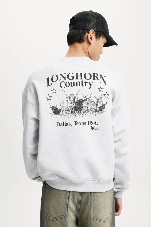 Cotton On Sweats and Hoodies Box Fit Graphic Crew Sweater Grey Marlelonghorn Country Star 8211 Men Cotton On Sweats and Hoodies Box Fit Graphic Crew Sweater Grey Marlelonghorn Country Star 8211 Men