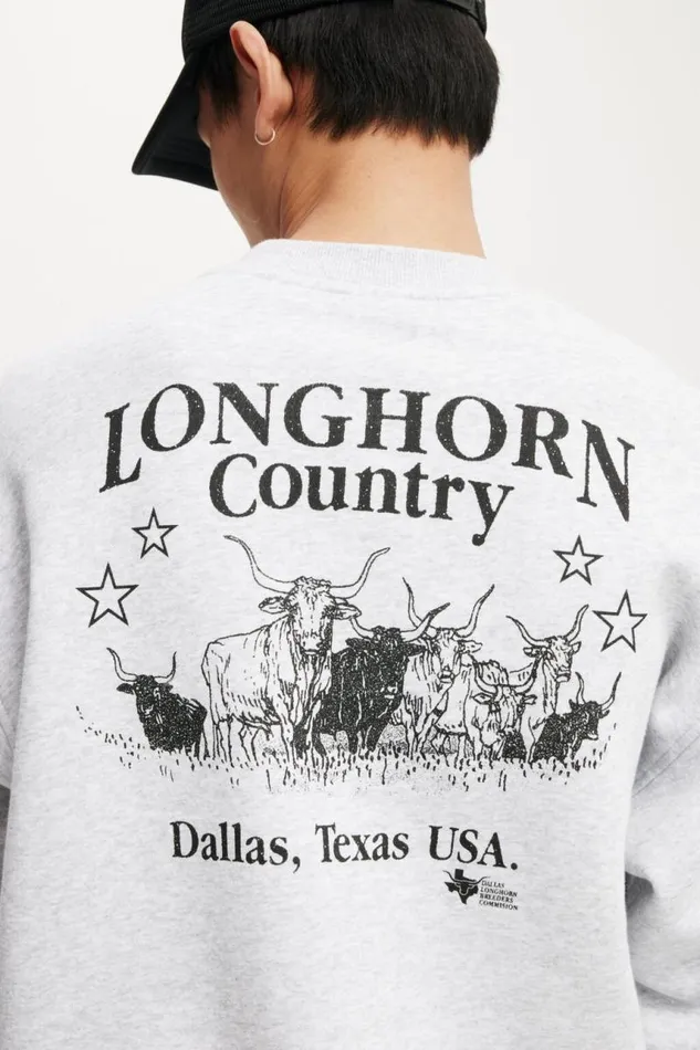 Cotton On Sweats and Hoodies Box Fit Graphic Crew Sweater Grey Marlelonghorn Country Star 8211 Men Cotton On Sweats and Hoodies Box Fit Graphic Crew Sweater Grey Marlelonghorn Country Star 8211 Men