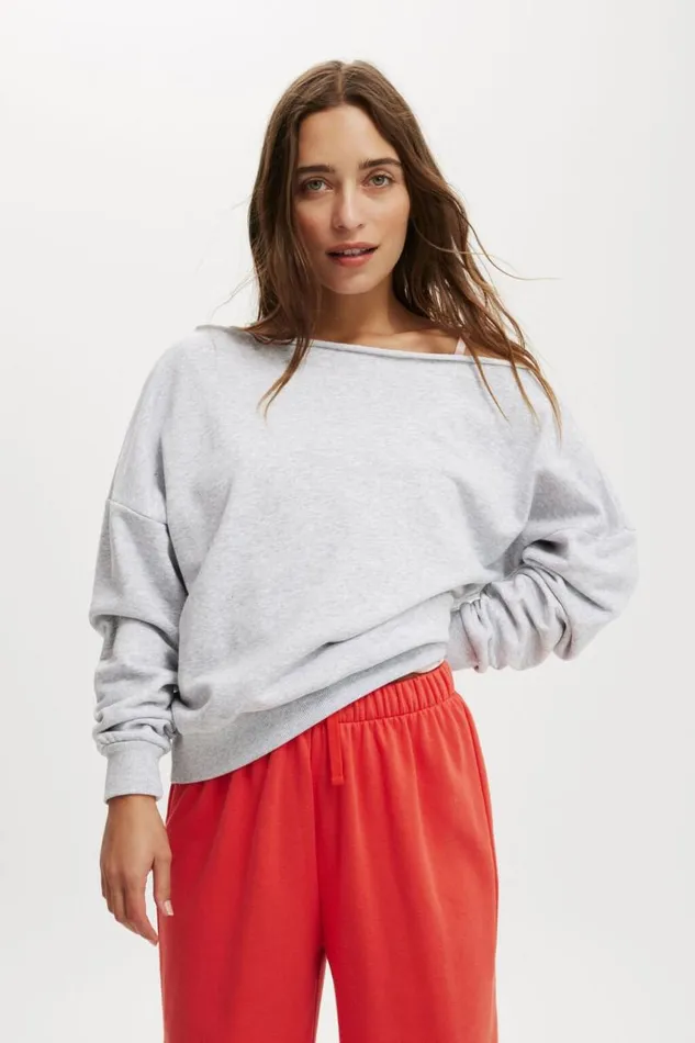 Cotton On SweatsandHoodies Classic Fleece Off The Shoulder Sweatshirt Soft Grey Marle 8211 Women Cotton On SweatsandHoodies Classic Fleece Off The Shoulder Sweatshirt Soft Grey Marle 8211 Women