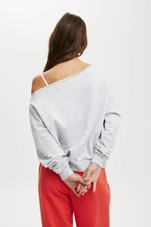 Cotton On SweatsandHoodies Classic Fleece Off The Shoulder Sweatshirt Soft Grey Marle 8211 Women Cotton On SweatsandHoodies Classic Fleece Off The Shoulder Sweatshirt Soft Grey Marle 8211 Women