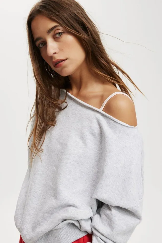 Cotton On SweatsandHoodies Classic Fleece Off The Shoulder Sweatshirt Soft Grey Marle 8211 Women Cotton On SweatsandHoodies Classic Fleece Off The Shoulder Sweatshirt Soft Grey Marle 8211 Women