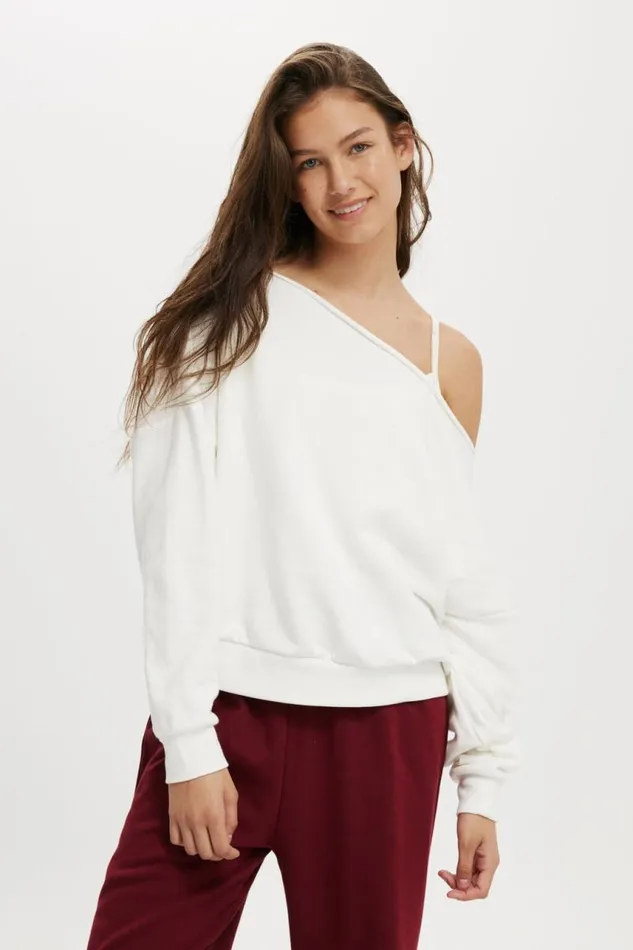 Cotton On SweatsandHoodies Classic Fleece Off The Shoulder Sweatshirt White 8211 Women