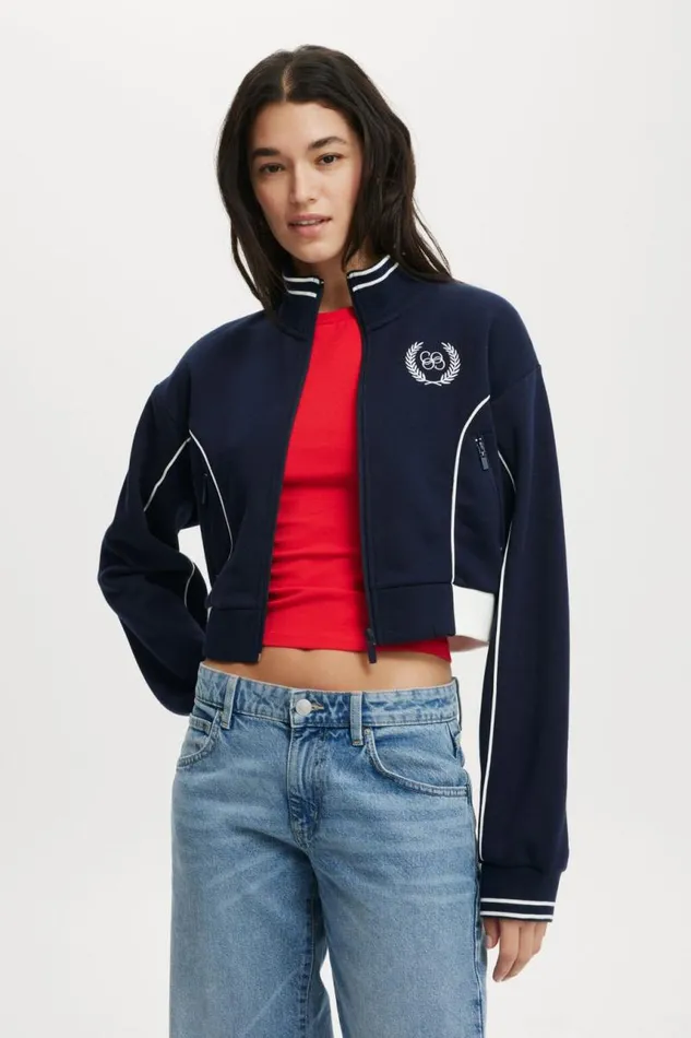 Cotton On SweatsandHoodies Graphic Cropped Zip Through Co Crest Winter Night 8211 Women