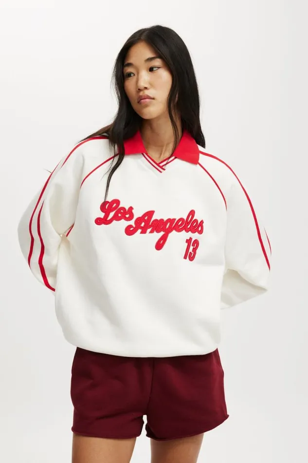 Cotton On SweatsandHoodies Sporty Polo Sweatshirt La White Scarlet Red 8211 Women
