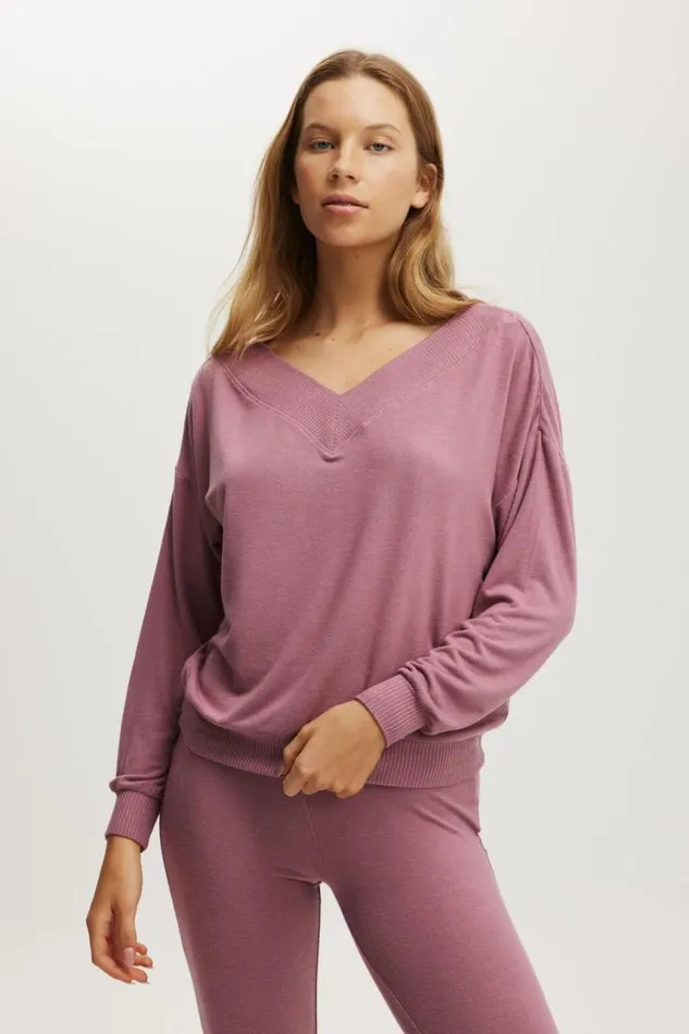 Cotton On SweatsandHoodies Super Soft Deep V Sweater Washed Berry 8211 Women