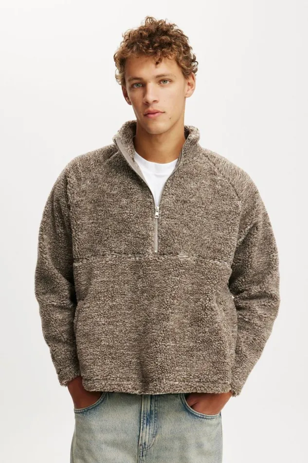 Cotton On Sweats and Hoodies Teddy 12 Zip Fleece Putty 8211 Men