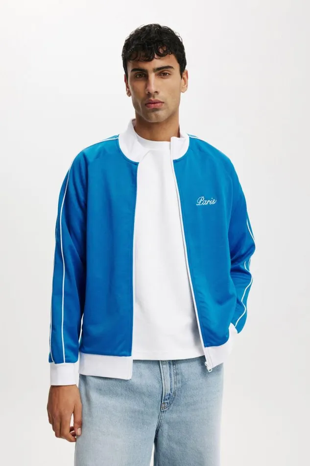 Cotton On Sweats and Hoodies Tricot Track Jacket Skydiver Blue White Paris Crest 8211 Men Cotton On Sweats and Hoodies Tricot Track Jacket Skydiver Blue White Paris Crest 8211 Men