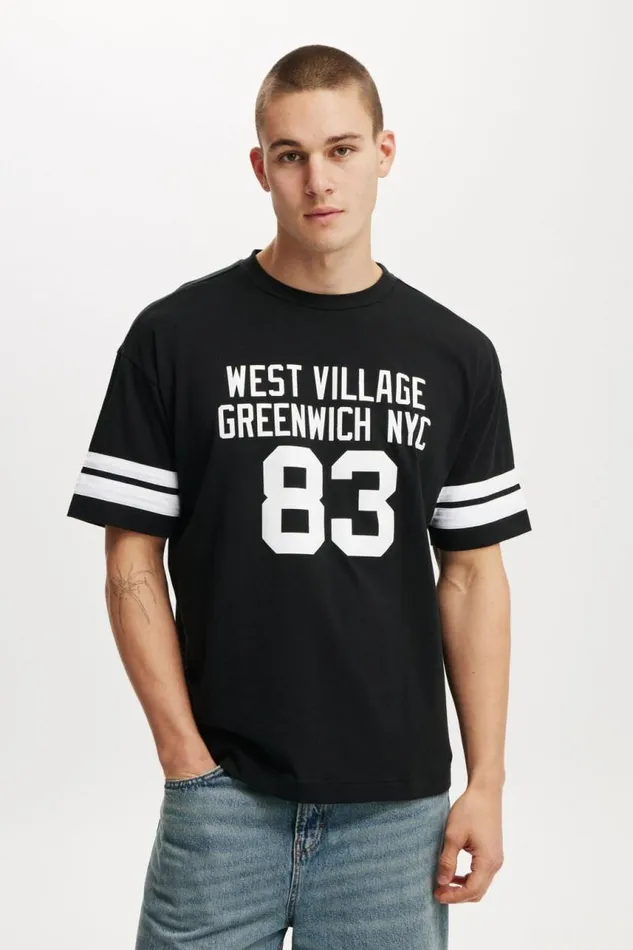 Cotton On Tees and Tanks Box Fit College TShirt Blackgreenwich Nyc 8211 Men