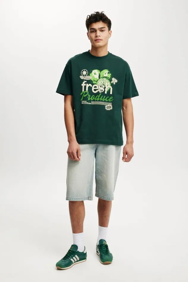 Cotton On Tees and Tanks Box Fit Graphic TShirt Pineneedle Greenfresh Produce 8211 Men