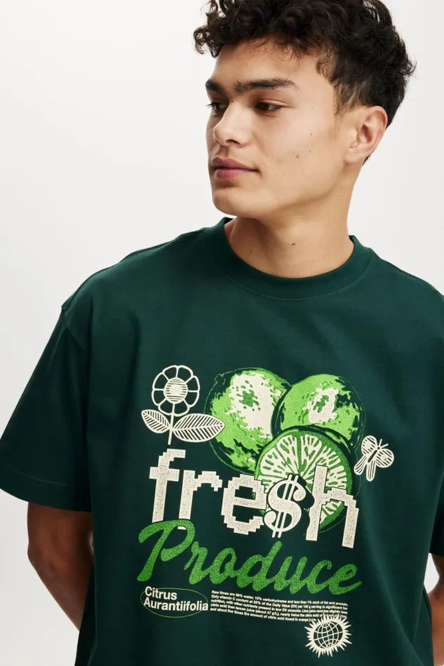 Cotton On Tees and Tanks Box Fit Graphic TShirt Pineneedle Greenfresh Produce 8211 Men Cotton On Tees and Tanks Box Fit Graphic TShirt Pineneedle Greenfresh Produce 8211 Men