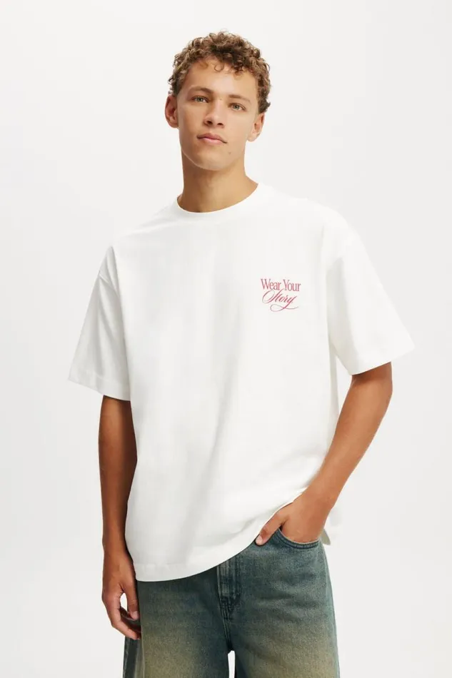 Cotton On Tees and Tanks Box Fit Graphic TShirt Vintage Whitestrada Del Lusso 8211 Men