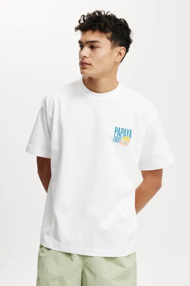 Cotton On Tees and Tanks Box Fit Graphic TShirt Whitepapaya Fruit 8211 Men